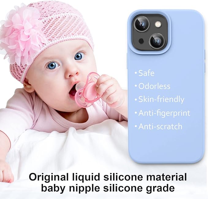 Vooii Compatible with iPhone 14 Case,[Silky Touch Premium Liquid Silicone] [Soft Anti-Scratch Microfiber Lining], Ultra Slim Shockproof Protective Case for iPhone 14 - Light Blue