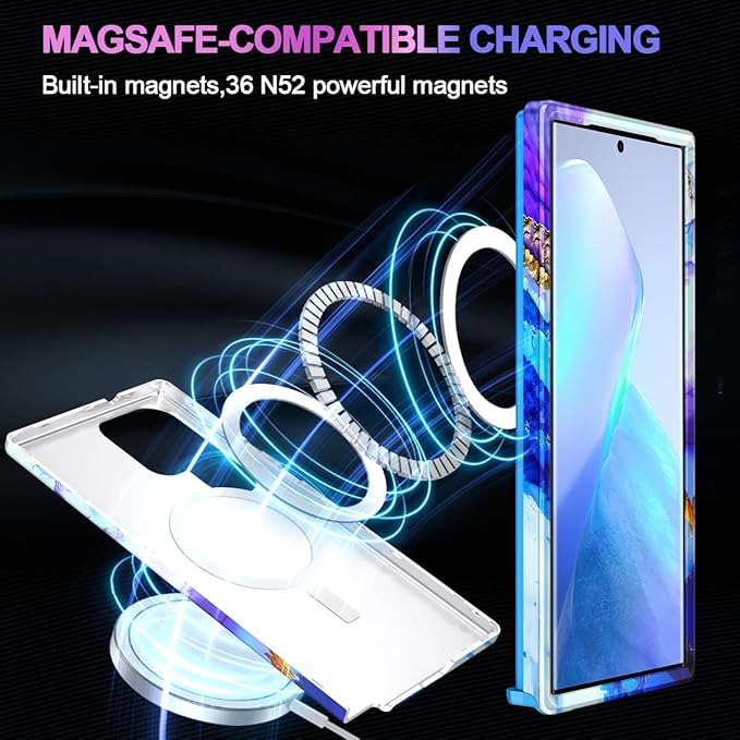 Casetego for Galaxy S23 Ultra Case,Compatible with MagSafe,[Military Grade Drop Test] Full Body Protection Slim Shockproof Rugged Marble Women Case for Samsung Galaxy S23 Ultra 6.8 inch,Azure Blue