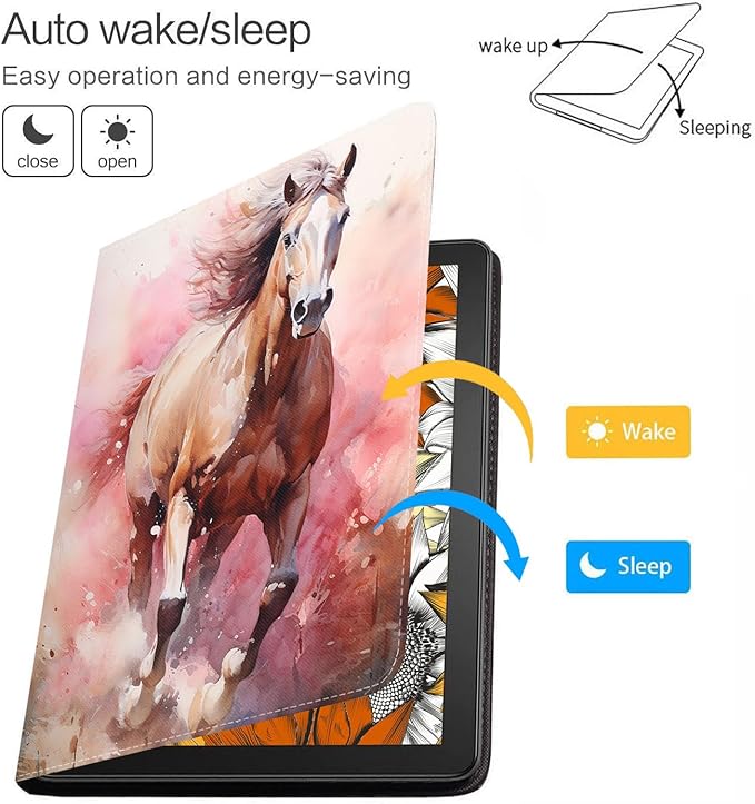 Case for Samsung Galaxy Tab S10 Lite / S10 FE / S9 FE 10.9-Inch / S9 11-Inch, Slim Lightweight PU Leather Stand Cover with Auto Wake/Sleep, Watercolor Art Horse