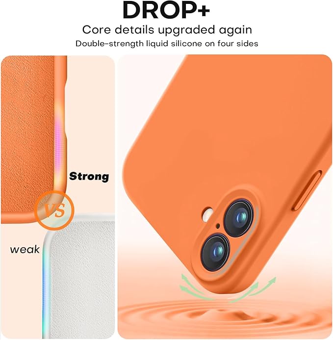 Vooii Compatible with iPhone 16 Plus Case, Liquid Silicone Upgrade [Camera Protection] [Soft Anti-Scratch Microfiber Lining] Shockproof Phone Case for iPhone 16 Plus 6.7 inch - Bright Orange