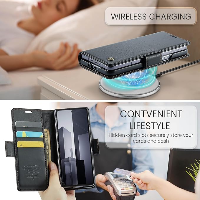 for Samsung Galaxy Z Fold 6 Case, Premium PU Leather Wallet Case Flip Cover with [RFID Blocking][Card Holder][Stand Function] Shockproof Protective for Samsung Galaxy Z Fold 6, Black