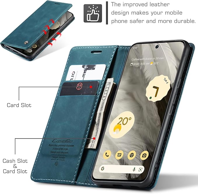 for Google 8 Case, Flip Wallet Leather Case with Card Holder Magnetic Closure Shockproof Kickstand Protective Phone Cases Cover for Google 8,Blue-Green