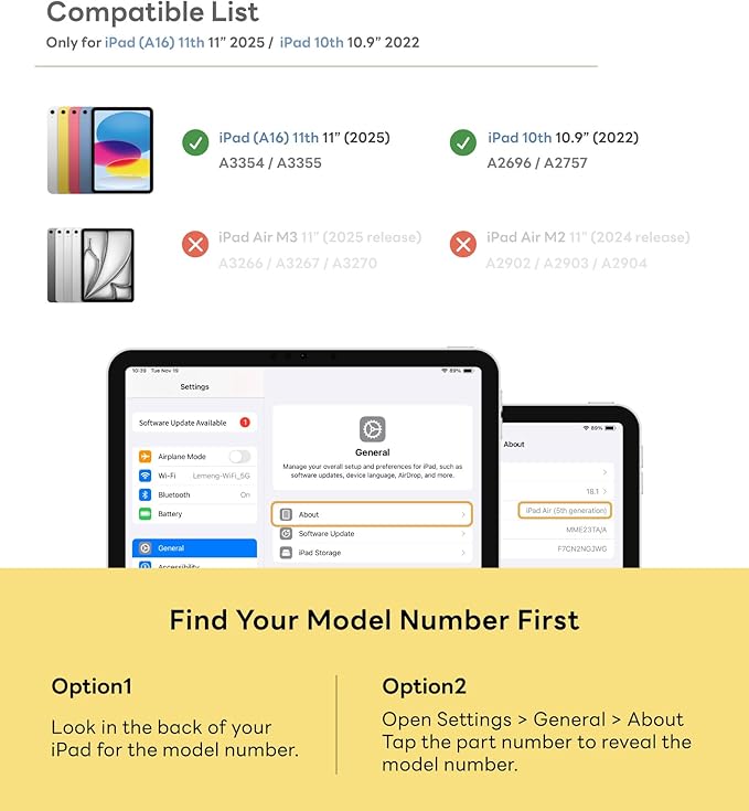 EIP for iPad (A16) 11th/10th Generation Case(2025/2022), Adjustable Hinge Stand, Portrait/Landscape View, Rotating Stand with Removable Magnetic Cover, Auto Wake/Sleep, Dual-Device Use