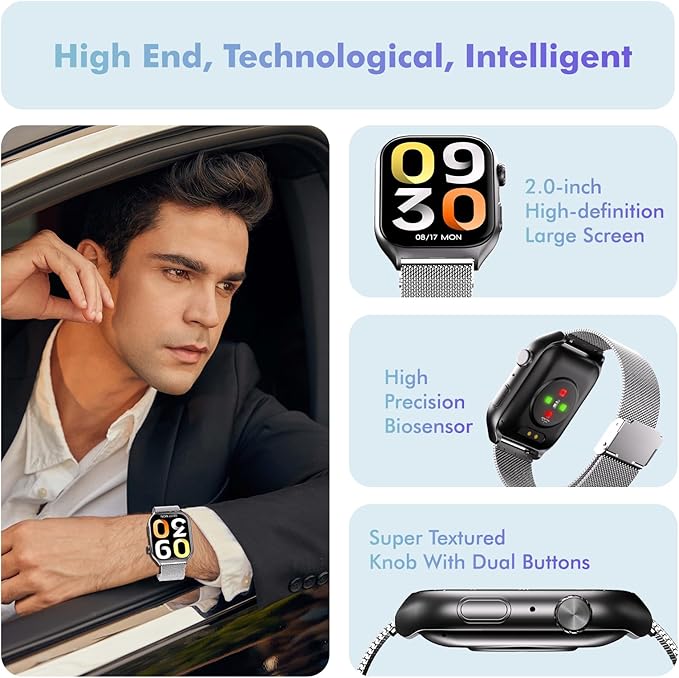 YMS Android Smart Watch for Women - Bluetooth Call,Compatible with Android & iOS，2.0" HD, Heart Rate/Sleep/Step Tracker, 100+ Sports Modes,IP68 Waterproof Men Fitness Tracker (Silver(Milanese))