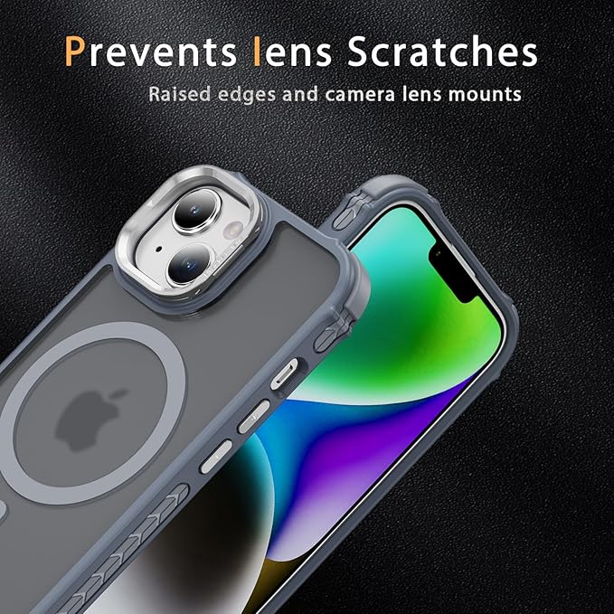 Magnetic for iPhone 15 Plus Case/iPhone 14 Plus Case Gray with MagSafe Wireless Charging Military-Grade Shockproof Protection Adjustable Kickstand Slim Matte Anti-Fingerprint Cover Men Women