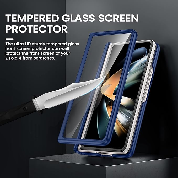 VEGO for Galaxy Z Fold 4 Case with Kickstand, Hinge Protection & Belt Clip Holster & Front Screen Protector & Slide Camera Cover Magnetic Kickstand Cover - Midnight Blue
