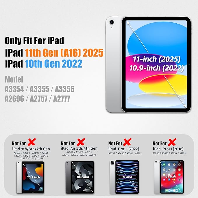 SEYMAC stock Case for iPad (A16) 11th/10th Generation 11''/10.9'' 2025/2022, Full-Body Drop Protection Case with Screen Protector &360° Rotate Hand Strap/Stand, Brightblue+Black