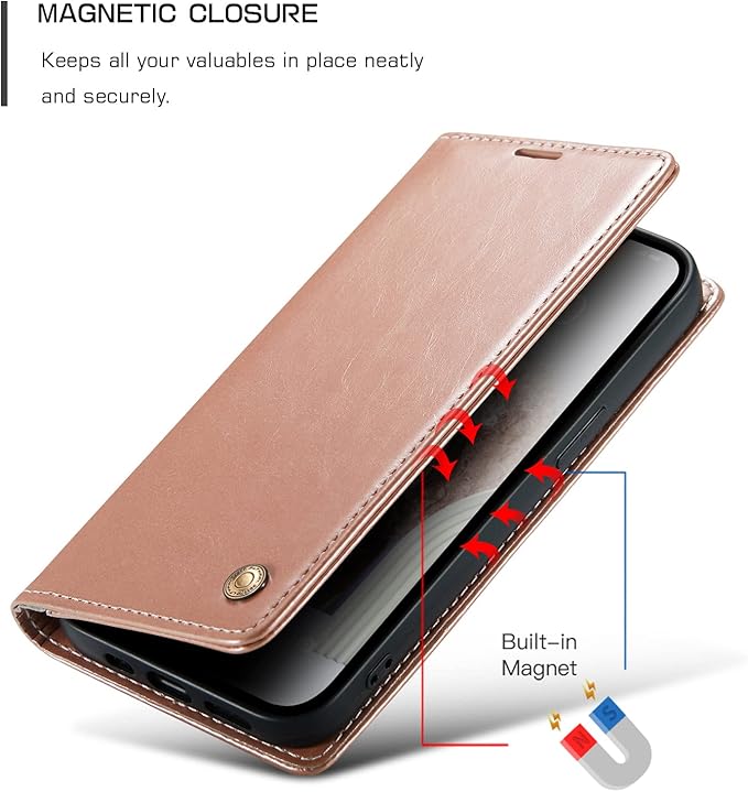 QLTYPRI Case for Samsung Galaxy S24, Vintage PU Leather Wallet Case Card Slot Kickstand Magnetic Closure Shockproof Flip Folio Case Cover for Samsung Galaxy S24 - Rose Gold
