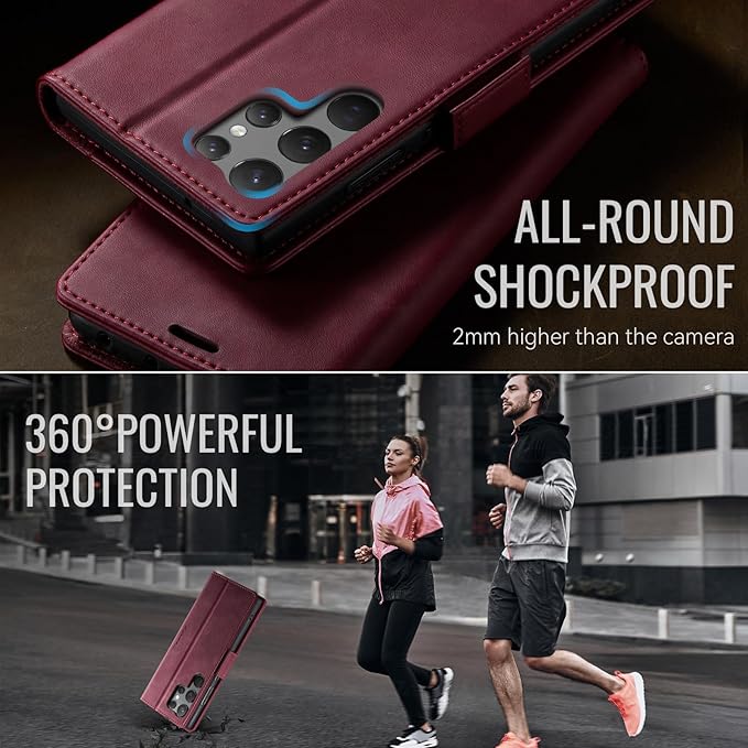 Wallet Case for Samsung Galaxy S23 Ultra Leather Wallet Flip Cover with Card Holder, Kickstand, Magnetic Closure, RFID Blocking TPU Shockproof Phone Case Compatible with S23 Ultra, Red