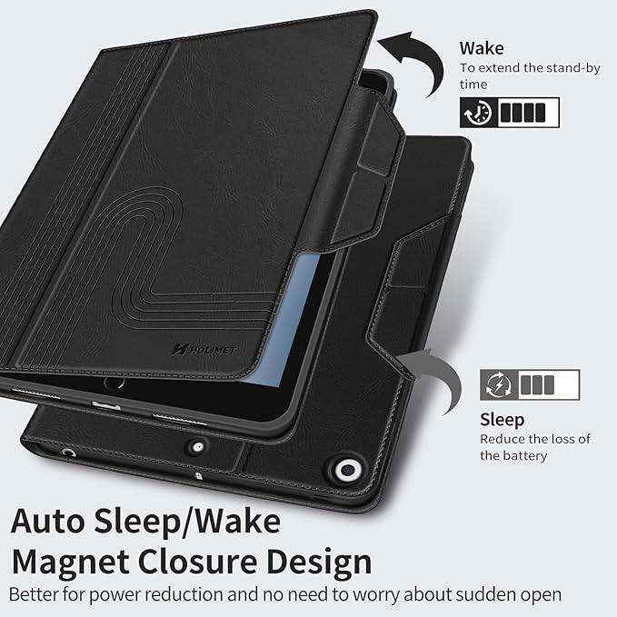 H HOLIMET Case for iPad 9th Generation 10.2 Inch 2021 iPad 8th 7th Generation 2020/2019 with Pencil Holder Vegan Leather Auto Sleep/Wake Smart Shockproof Protective Cover