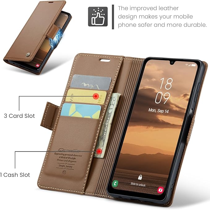 for Samsung Galaxy A25 5G Case, Premium PU Leather Wallet Case Flip Cover with [RFID Blocking][Card Holder][Stand Function] Shockproof Protective for Samsung Galaxy A25, Brown