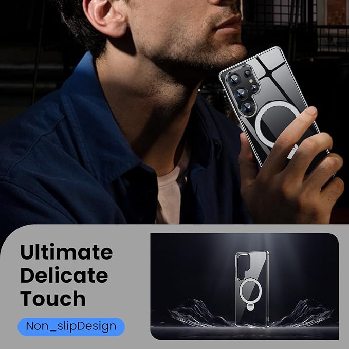 360° Rotatable Stand for Samsung Galaxy S25 Ultra Case Magnetic with Screen Protector X1 & Camera Lens Protector*1, Compatible with MagSafe, 16FT Mil-Grade Shockproof Case for S25 Ultra 6.9", Clear