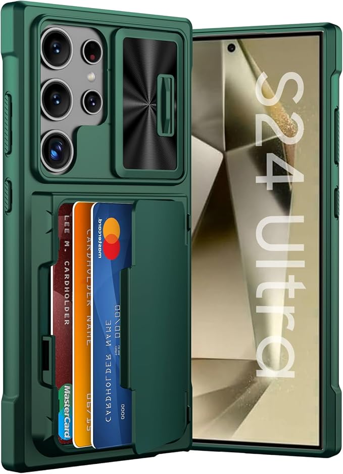 for Samsung Galaxy S24 Ultra Wallet Case with RFID Blocking Card Holder, Camera Cover and Kickstand, Full Body Shockproof Wallet Case for S24 Ultra 6.8In for Women Men-Dark Green(Upgraded)