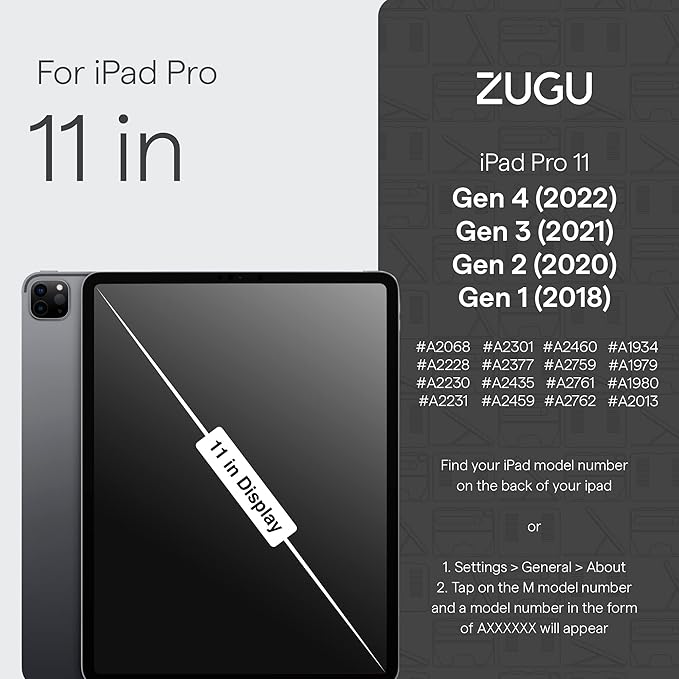 ZUGU Case iPad Pro 11 Inch Case, 1st/2nd/3rd/4th Generation 2018/2020/2021/2022, Slim Protective Cover, Wireless Apple Pencil Charging, Convenient Magnetic Stand. Sleep/Wake Cover, Stealth Black