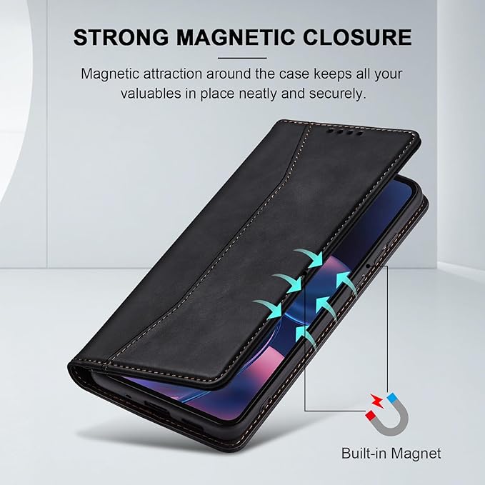 Jasonyu Flip Wallet Case for Motorola Edge (2022) Moto,Leather Magnetic Folio Cover with Card Holder,Kickstand - TPU Shockproof Durable Protective Phone Case,Black