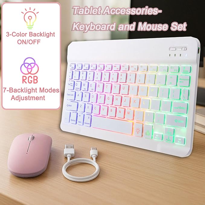 Keyboard Case for Lenovo Tab M11/Tab K11 LTE 2024 11 Inch TB330FU/TB330XU, Backlit Wireless Bluetooth Keyboard with Mouse, Slim Protective Cover & Multi-Angles Viewing Stand(Pink)