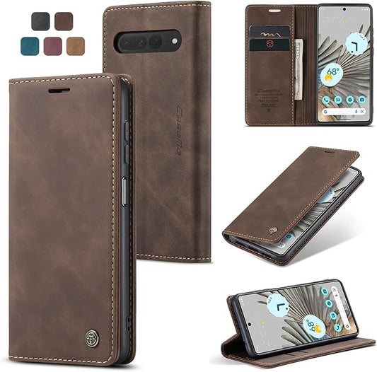 for Google Pixel 7 Pro Case, Flip Wallet Leather Case with Card Holder Magnetic Closure Shockproof Kickstand Protective Phone Cases Cover for Google Pixel 7 Pro,Coffee