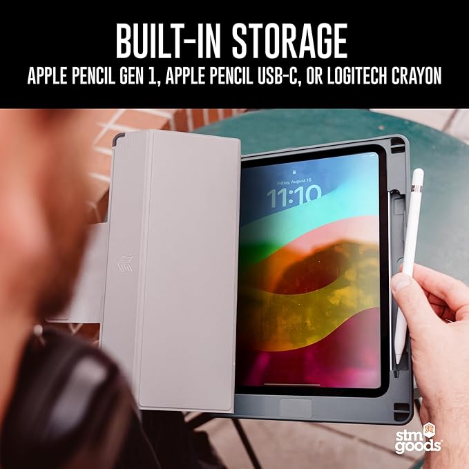 STM Goods Dux Ox for iPad (A16/10th Gen) Super Protective Case with Integrated 3.5mm Aux Jack, Translucent Back, Durable & Water-Resistant, Built-in Storage for Apple Pencil USB-C/Gen 1 - Black