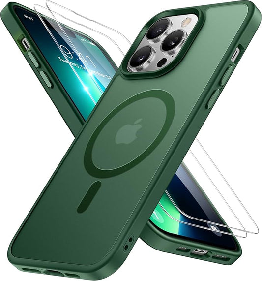Miracase Magnetic Series for iPhone 13 Pro Max Case [Compatible with MagSafe] [with 2X Screen Protectors] Military-Grade Protection, Anti-Fingerprint, Phone Case for iPhone 13 Pro Max, Dark Green
