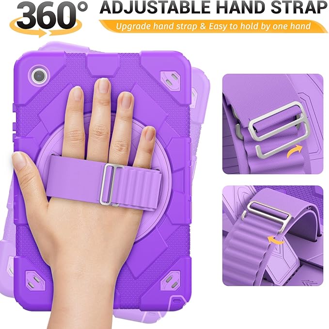 HXCASEAC Case for Samsung Galaxy Tab A9 Plus/A9+ 11 Inch with Screen Protector/Adjustable Hand Strap/Pen Holder, 3-Layer Drop Proof SM-X210/X216/X218 - Purple