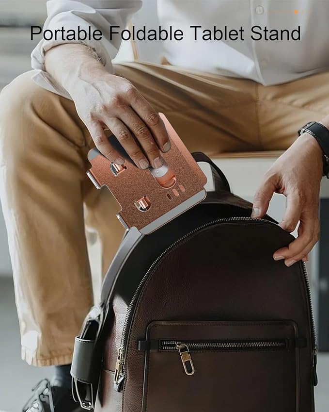 Tablet Stand Holder with Thickened 360°Rotating Base Dual Rod Adjustable Aluminum Stand for All 5.8-12.9” iPad Samsung Phone Tablet Kindle E-Reader and More, Rose