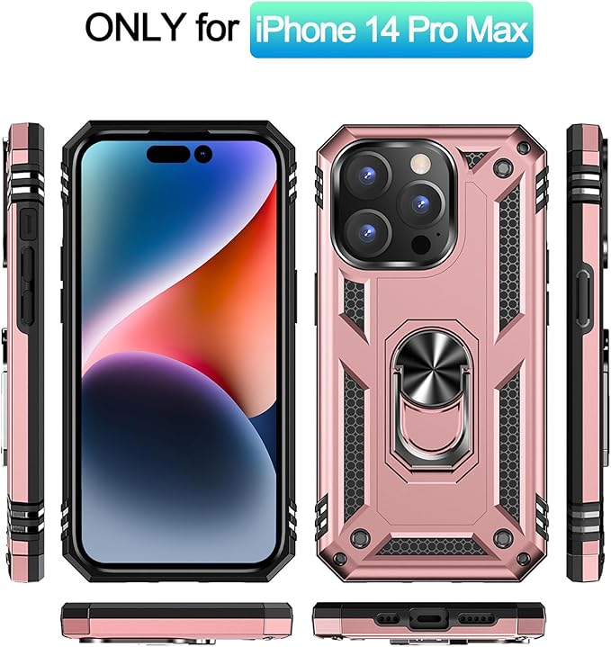 ADDIT Phone Case for iPhone 14 Pro Max Case,with Kickstand Ring,Adjustable Stand,Military Grade,Heavy Duty Protection,Shockproof,Anti-Fingerprint,Support Magnet Car Mount,Rose Gold
