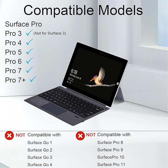 Type Cover for Microsoft Surface Pro 7+ / Pro 7 / Pro 6 / Pro 5 / Pro 4 / Pro 3, 12.3 inch, Ultra-Slim Wireless Tablet Keyboard with Multi Touchpad Bluetooch (Coal)