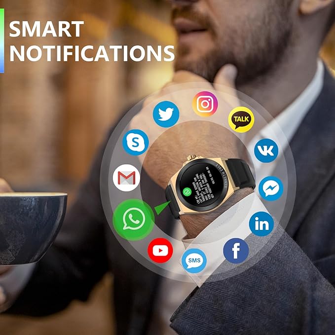 Bebinca Smart Watch for Men Compatible with iPhone Samsung Android Phone, 1.32'' HD Screen IP68 Waterproof Bluetooh Fitness Tracker Heart Rate/Sleep Monitor(Black-Gold)