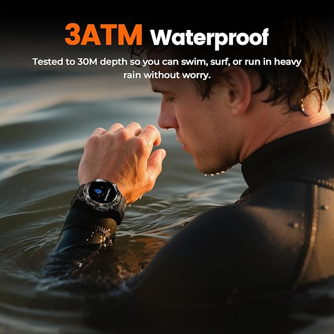 WalkerFit Military Rugged Smart Watch for Men 1.43" AMOLED Smartwatch, Always-on, 3ATM Waterproof for Swim, Accurate HR Sleep Monitor,Bluetooth Call Fitness Watch for iPhone Andriod Compatible, Black