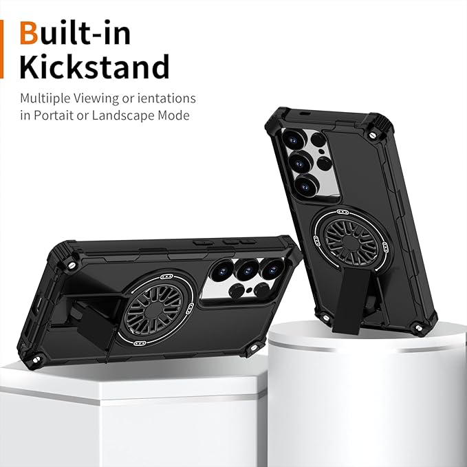 Magnetic Case for Galaxy S23 Ultra, Built-in Stand [Compatible with Mag-Safe] Shockproof Protective Cover Case for Samsung Galaxy S22 Ultra/S23 Ultra Black