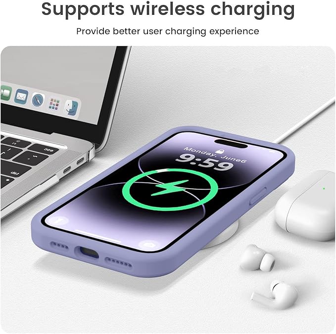 Vooii Compatible with iPhone 14 Pro Case, Liquid Silicone Upgrade [Camera Protection] [Soft Anti-Scratch Microfiber Lining] Shockproof Phone Case for iPhone 14 Pro 6.1 inch - Lavender Grey