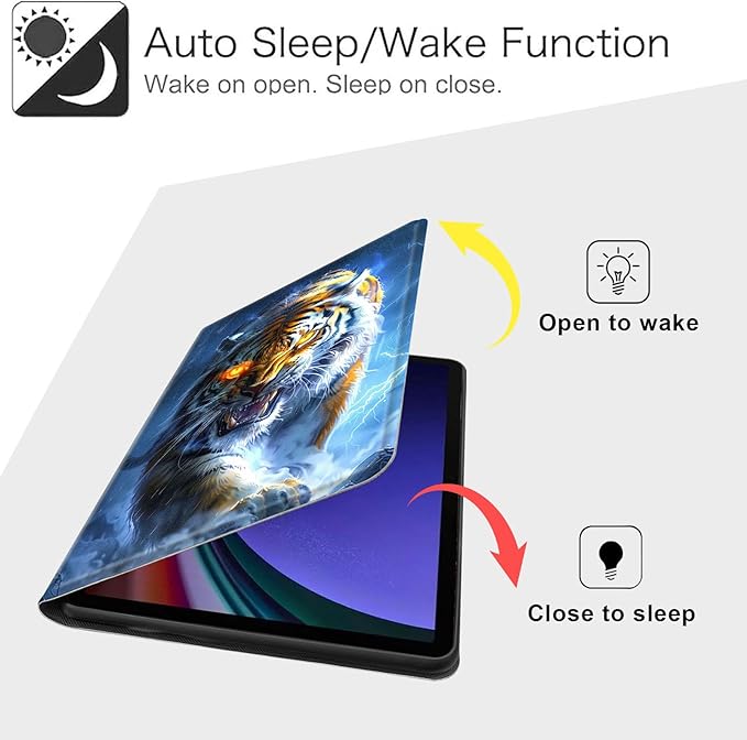 Case for Samsung Galaxy Tab S10 FE/ S9 FE 5G 10.9 Inch/Tab S9 11 Inch, Slim PU Leather Stand Cover with Auto Wake/Sleep, Multi-Angle Viewing & Shockproof, Fierce Tiger