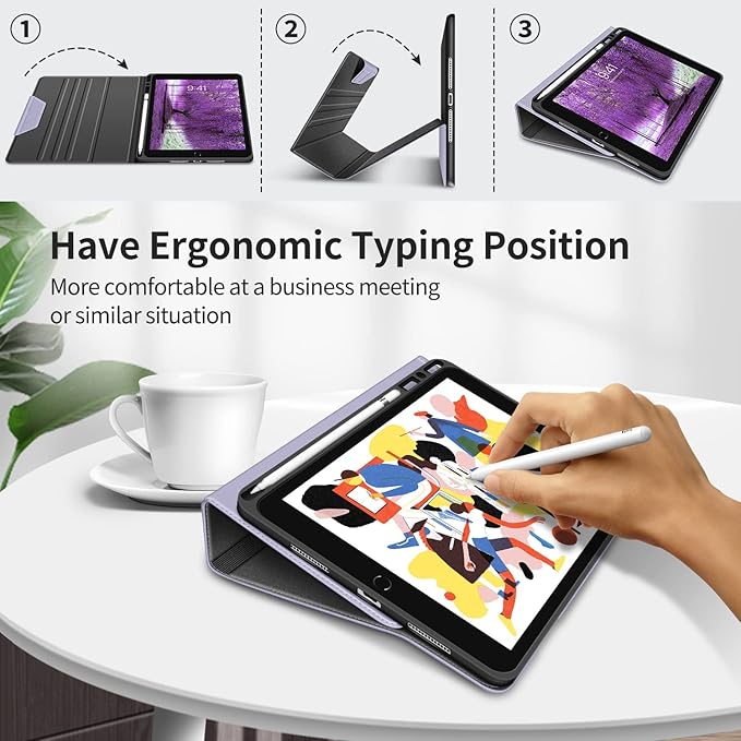 H HOLIMET Case for iPad 9th Generation 10.2 Inch 2021 iPad 8th 7th Generation 2020/2019 with Pencil Holder Vegan Leather Auto Sleep/Wake Smart Shockproof Protective Cover (Purple)