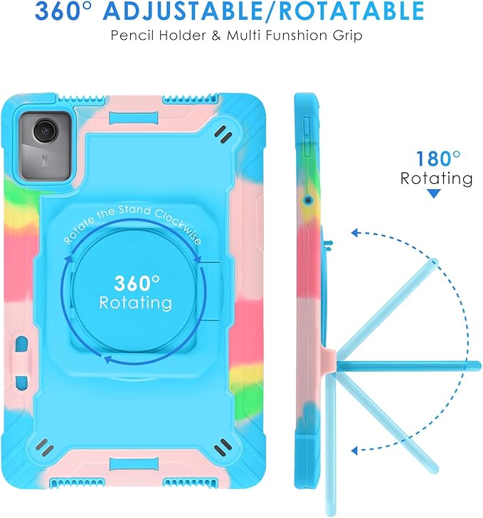 DETUOSI Case Compatible with Lenovo Tab M11/ K11 LTE 11 inch (TB-330FU/330XU), Full-Body Shockproof Protective Case with Shoulder Strap, 360 Rotating Stand Case for Lenovo Tab M11, Camouflage Blue
