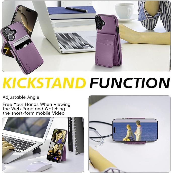 for iPhone 16 Leather Wallet Case, Compatible with Magsafe, 2 in 1 Detachable Magnetic Card Holder, RFID Blocking Kickstand Credit Slots Flip Case for Men Women, Purple