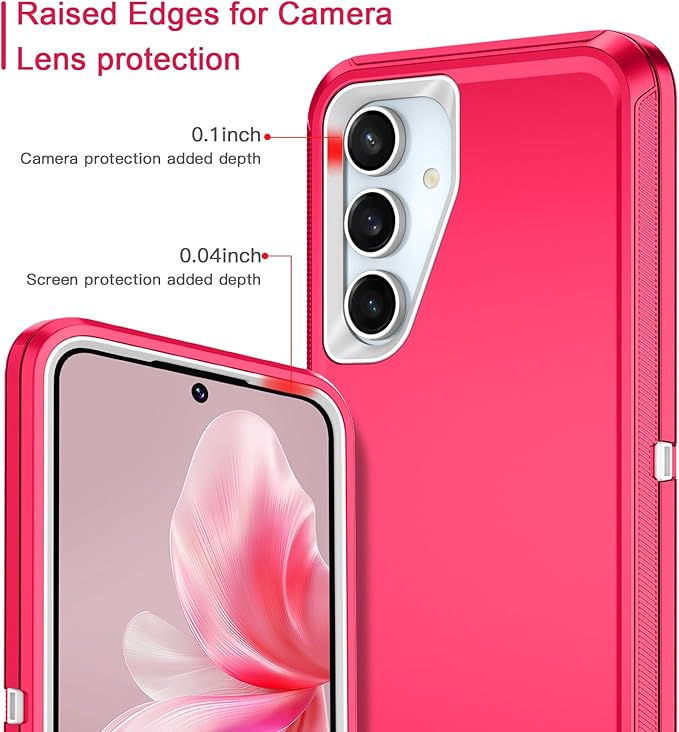 for Samsung Galaxy S24 FE 5G Case Heavy Duty Protective Shockproof Dropproof 3-Layer Full Body Protection [Without Screen Protector] Tough Rugged Case for Galaxy S24 FE,Pink/White