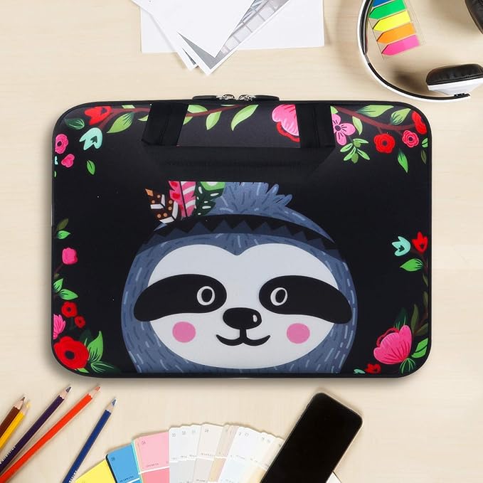 Violet Mist 11 11.6 12 Inch Laptop Sleeve Funny Sloth Pattern Laptop Carrying Bag Case with Handle Cute Protective Neoprene Notebook Tablet Computer Travel Cover Pouch Briefcase, Sloth Floral