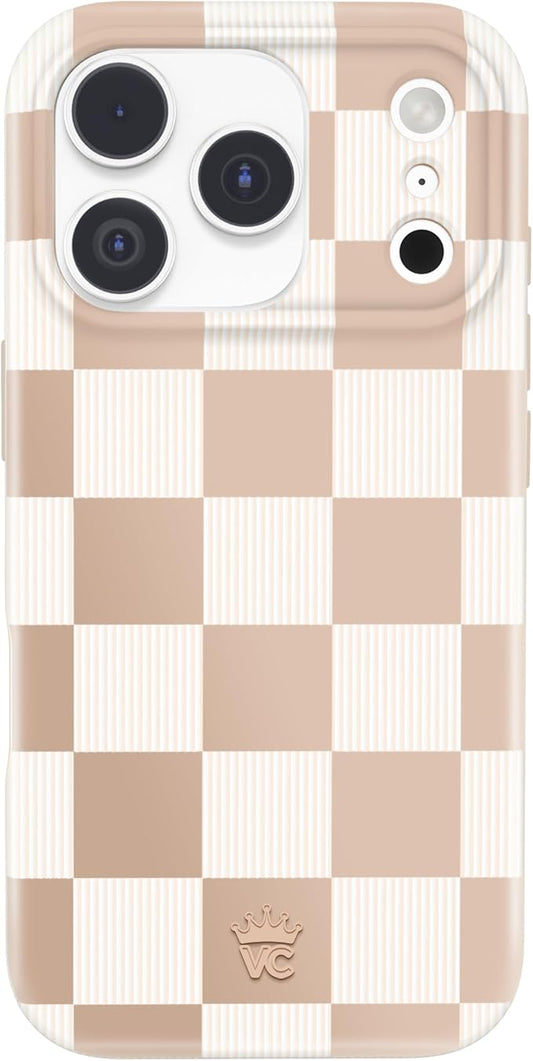 VELVET CAVIAR Case for iPhone 17 Pro | Compatible with MagSafe | 10ft Drop Tested | Protective Designer Cases | Nude Vibe Checkered