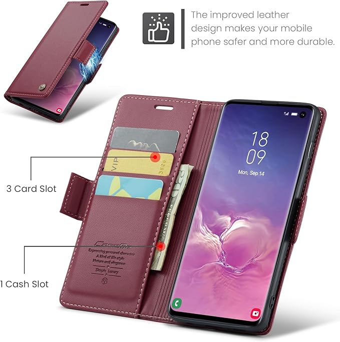 Case for Samsung Galaxy S10 Wallet Case, RFID Blocking PU Leather Flip Folio Cover Card Holder Kickstand Shockproof Phone Case Compatible with Samsung Galaxy S10, Red