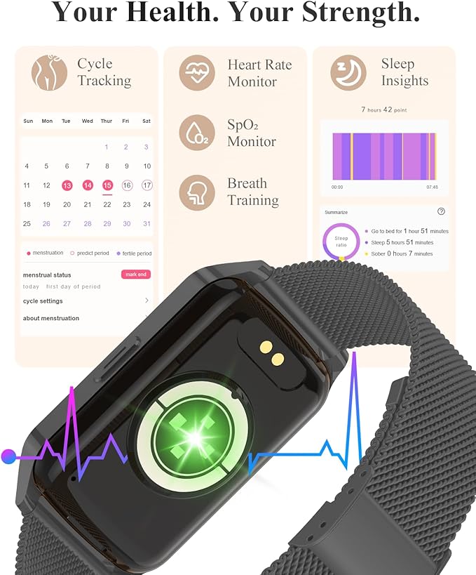 Fitness Tracker Watch for Women Men, Step Counter Compatible with iPhone Android, IP68 Waterproof Activity Tracker with Calorie and Sleep Monitor, 110+ Sports Modes Pedometer Smartwatch (Black, 1.57)