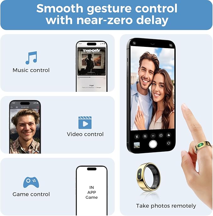 Smart Ring with Instant Notification Alerts & Gesture Control - Sleep Tracker Ring, Fitness Ring for Steps & Heart Rate, IP68 Waterproof (Gold, 11)