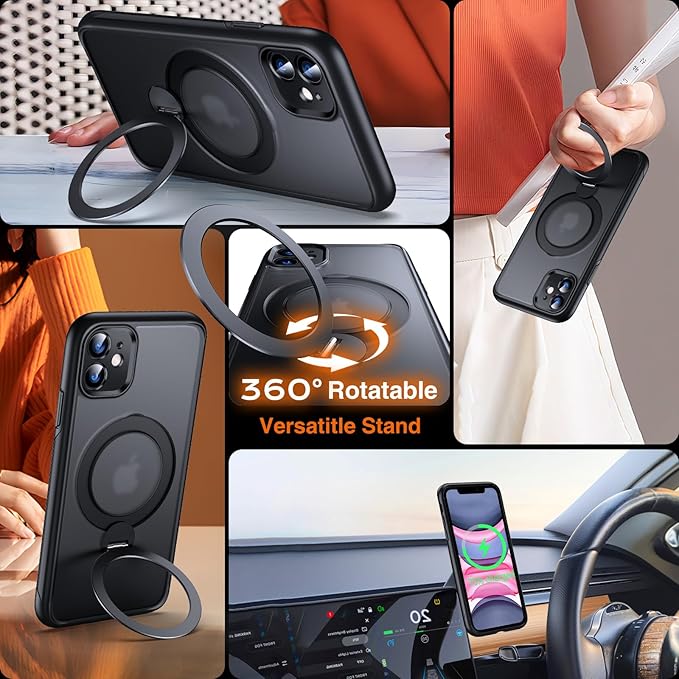 360° O-Ring MagStander for iPhone 11 Case with Magnetic Kickstand Ring Holder [Compatible with MagSafe][360°Rotate Stand Ring][Military Shockproof] Magnet iPhone 11 Phone Cover Matte Black