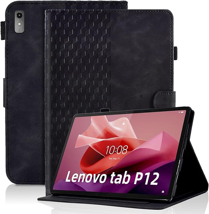 Case for Lenovo Tab P12 12.7 inch Cover (Model:TB370FU) Magnetic PU Leather Folio Adjustable Stand Shell Foldable Card Holder Multi-Angle Tab P12,Black