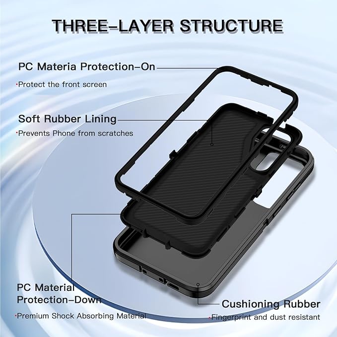for Samsung Galaxy S24 FE 5G Case Heavy Duty Protective Shockproof Dropproof 3-Layer Full Body Protection [Without Screen Protector] Tough Rugged Case for Galaxy S24 FE,Black