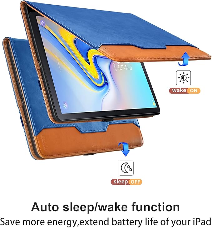 Case for Samsung Galaxy Tab A 10.5 2018 SM-T590/T595/T597, PU Leather Folio Stand Case with Hand Starp and Pocket, Auto Wake/Sleep Smart Tablet Cover, Blue