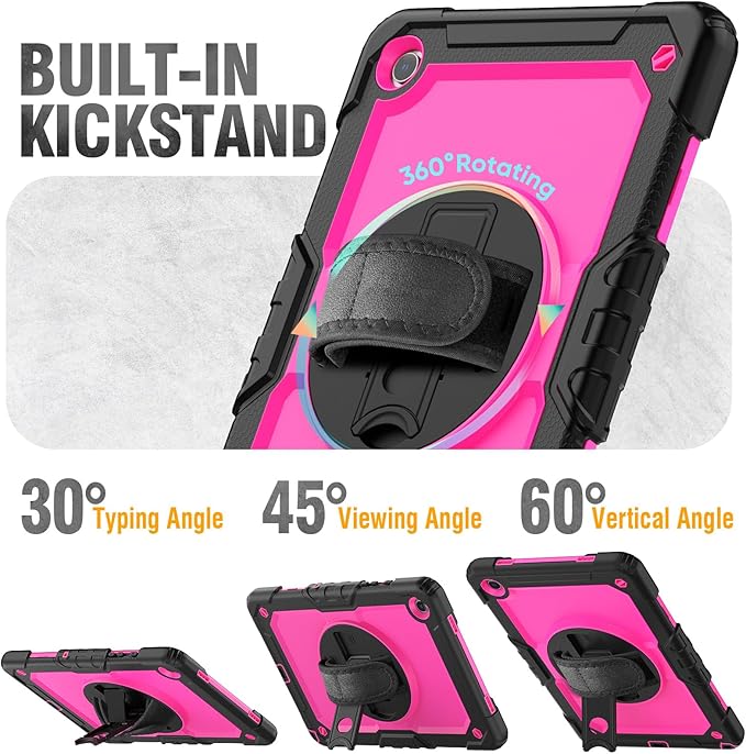 HXCASEAC Case for Samsung Galaxy Tab A9+/ A9 Plus 11 Inch, Protective with Screen Protector/Hand Strap/Pen Holder, Sturdy Shockproof Galaxy A9 Plus Tablet Case 2023 SM-X210/X216/X218 - Rose