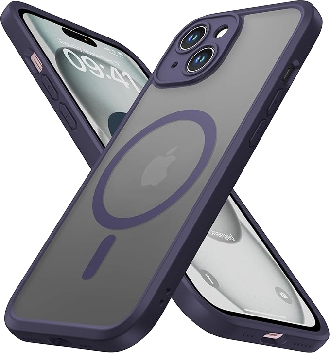 ImpactStrong Magnetic Guard Designed for iPhone 15 Case [Camera Protection] [Military Grade Drop Tested] [Compatible with MagSafe] Slim Translucent Matte Phone Case (6.1") - Deep Purple