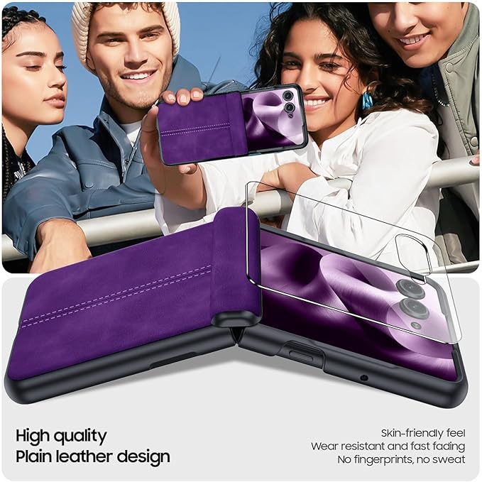 for Motorola Razr Ultra 2025 Case Built-in Screen Protector & Hinge Protection & Ultra Thin PU Leather Matte PC Shockproof Phone Cover Smartphone Case for Moto Razr Ultra 2025 (Purple)