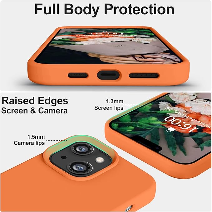 Vooii Compatible with iPhone 14 Case,[Silky Touch Premium Liquid Silicone] [Soft Anti-Scratch Microfiber Lining], Ultra Slim Shockproof Protective Case for iPhone 14 - Bright Orange