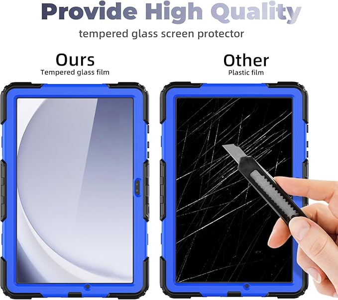 BLOSOMEET Blue Case for Samsung Galaxy Tablet A9 Plus 11 Inch 2023 with Tempered Glass Screen Protector, Pencil Holder, Kickstand, Hand Strap,Shoulder Strap